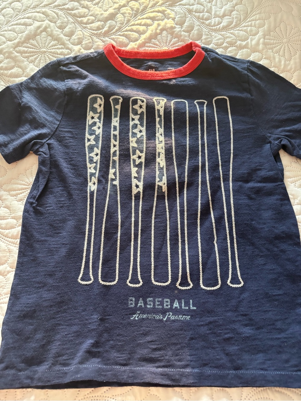 GAP Navy Blue Tee with Red Crew Neck